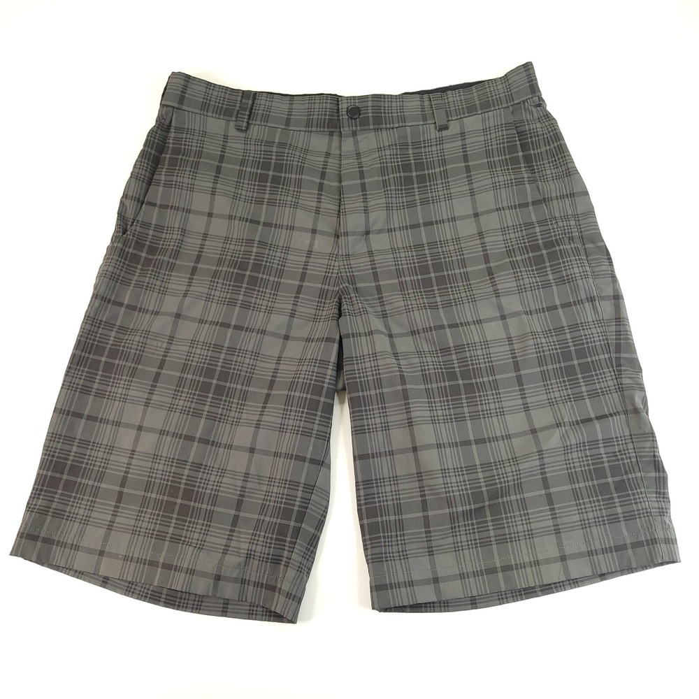 Nike Golf Shorts Mens‎ 34 Black Gray Check Dri-Fit Chino 12" Standard Fit
